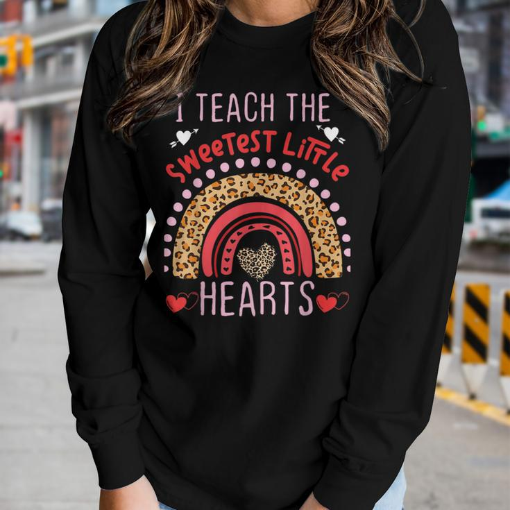 I Teach The Sweetest Hearts Rainbow Teacher Valentines Day V6 Women Graphic Long Sleeve T-shirt Gifts for Her
