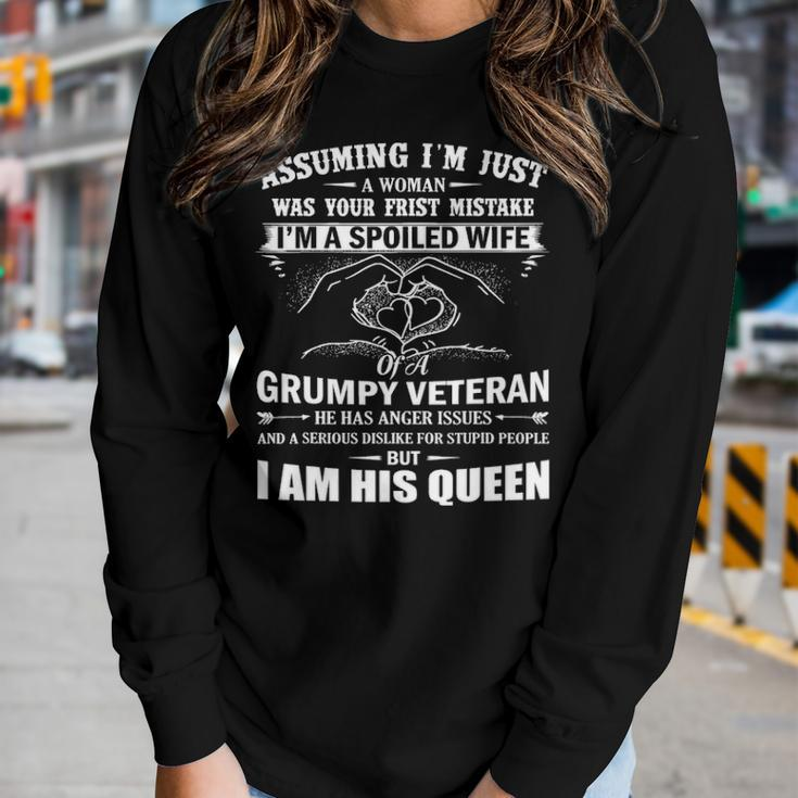 Im A Spoiled Wife Of A Grumpy Veteran Matching Family Gift Women Graphic Long Sleeve T-shirt Gifts for Her