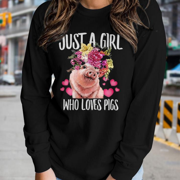 Just A Girl Who Loves Pigs Lover Dad Mom Funny Kidding Women Graphic Long Sleeve T-shirt Gifts for Her