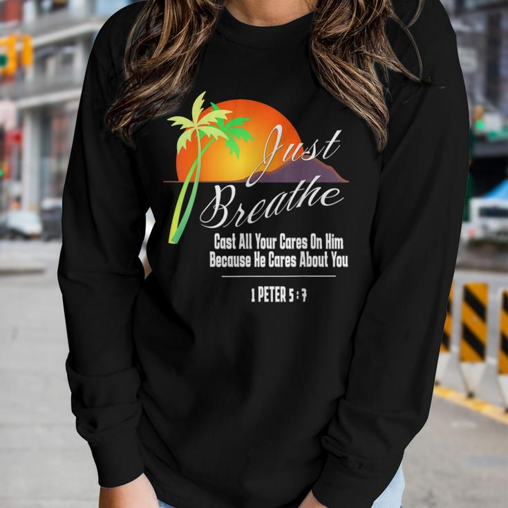 Just Breathe-Christian-God-Faith Cross 1 James 57 Women Long Sleeve T-shirt Gifts for Her