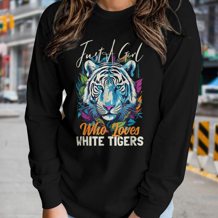 Just A Girl Who Loves White Tigers Girls Women Bengal Tiger Women Long Sleeve T-shirt Gifts for Her