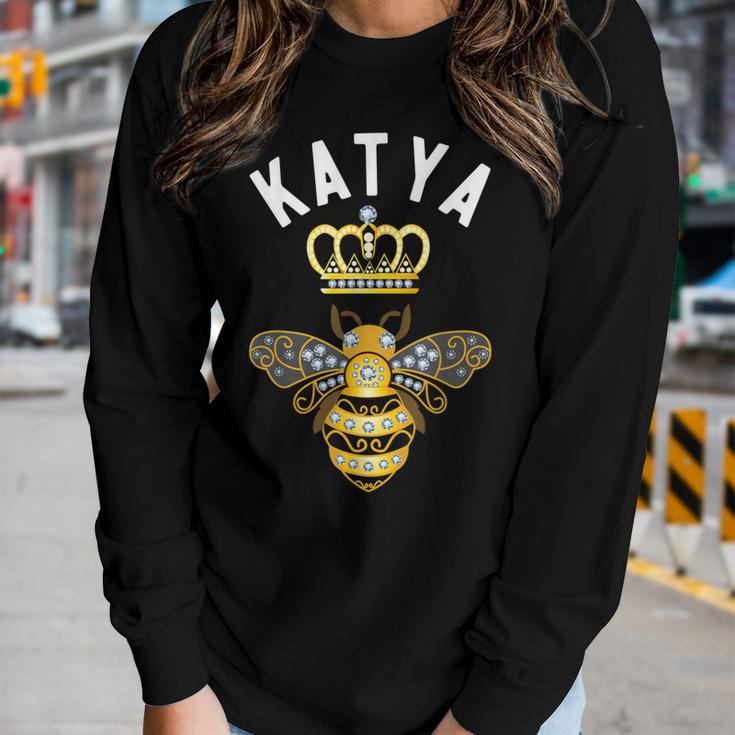 Katya Name Katya Birthday Queen Crown Bee Katya Women Long Sleeve T-shirt Gifts for Her