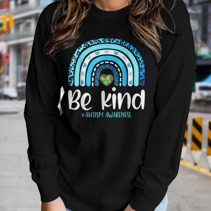 Be Kind Autism Awareness Women Girls Kids Leopard Rainbow Women Long Sleeve T-shirt Gifts for Her