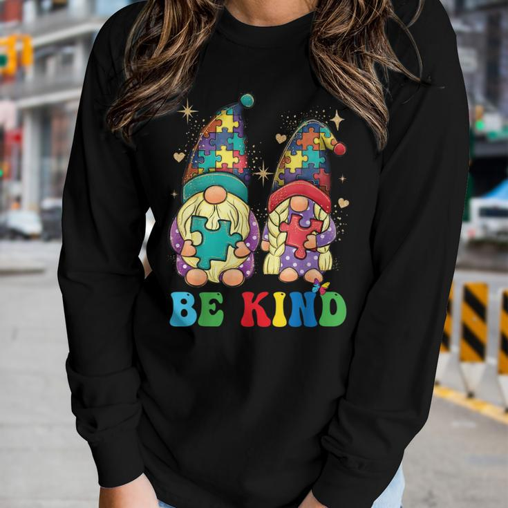 Be Kind Autism Gnomes Sunflower Autism Awareness Month 2023 Women Long Sleeve T-shirt Gifts for Her