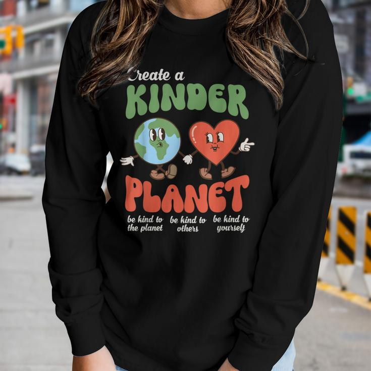Be Kind Planet Save Earth Day Retro Groovy Environment Women Long Sleeve T-shirt Gifts for Her