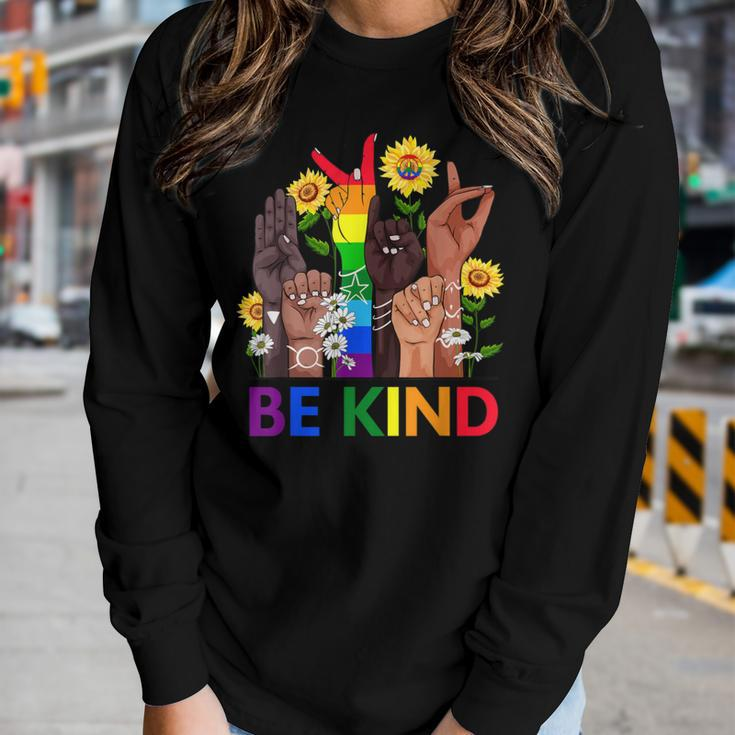 Be Kind Sign Language Hand Talking Lgbtq Gay Les Pride Asl Women Long Sleeve T-shirt Gifts for Her