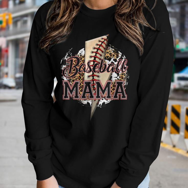 Leopard Baseball Mama Lightning Bolt Sport Mom Mothers Day Women Graphic Long Sleeve T-shirt Gifts for Her