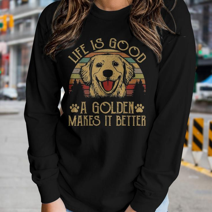 Life Is Good Golden Retriever Funny Mom Mama Dad Kids Gifts Women Graphic Long Sleeve T-shirt Gifts for Her
