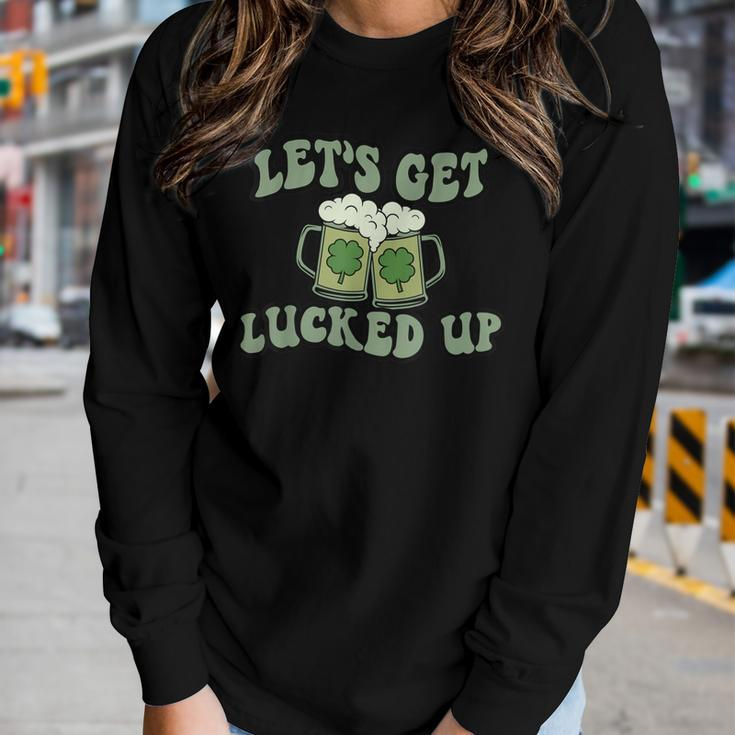 Lets Get Lucked Up Lucky Clovers St Patricks Day Beer Drink Women Long Sleeve T-shirt Gifts for Her