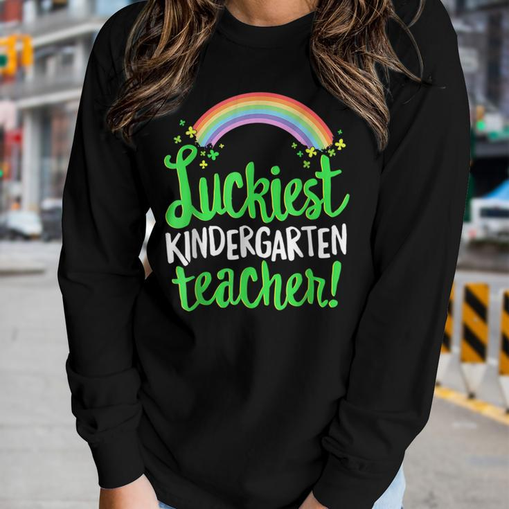 Luckiest Kindergarten Teacher St Patricks Day Women Graphic Long Sleeve T-shirt Gifts for Her