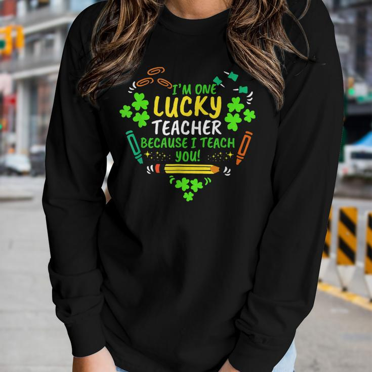 Lucky Teacher Because I Teach You Patricks Day Teaching Women Graphic Long Sleeve T-shirt Gifts for Her