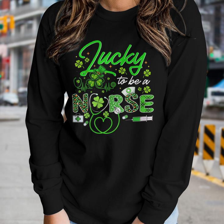 Lucky To Be A Nurse St Patricks Day Lucky Nurse Shamrock Women Graphic Long Sleeve T-shirt Gifts for Her