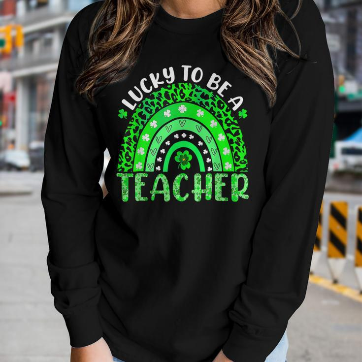 Lucky To Be A Teacher Rainbow Teacher St Patricks Day Women Graphic Long Sleeve T-shirt Gifts for Her