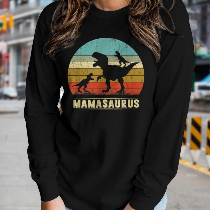 Mama Dinosaur Mamasaurus 2 Two Kids Family Christmas Women Long Sleeve T-shirt Gifts for Her
