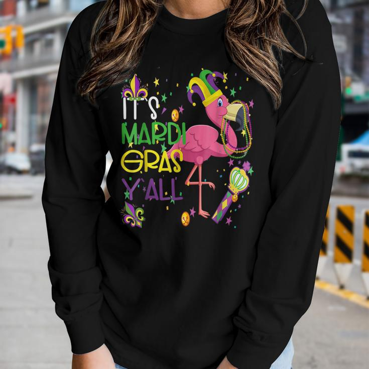 Mask & Beads Its Mardi Gras Yall Jester Flamingo Costume Women Graphic Long Sleeve T-shirt Gifts for Her