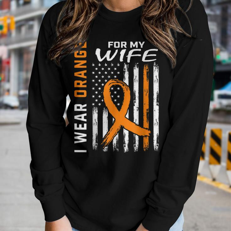Mens I Wear Orange For My Wife Multiple Sclerosis Awareness Flag Women Graphic Long Sleeve T-shirt Gifts for Her