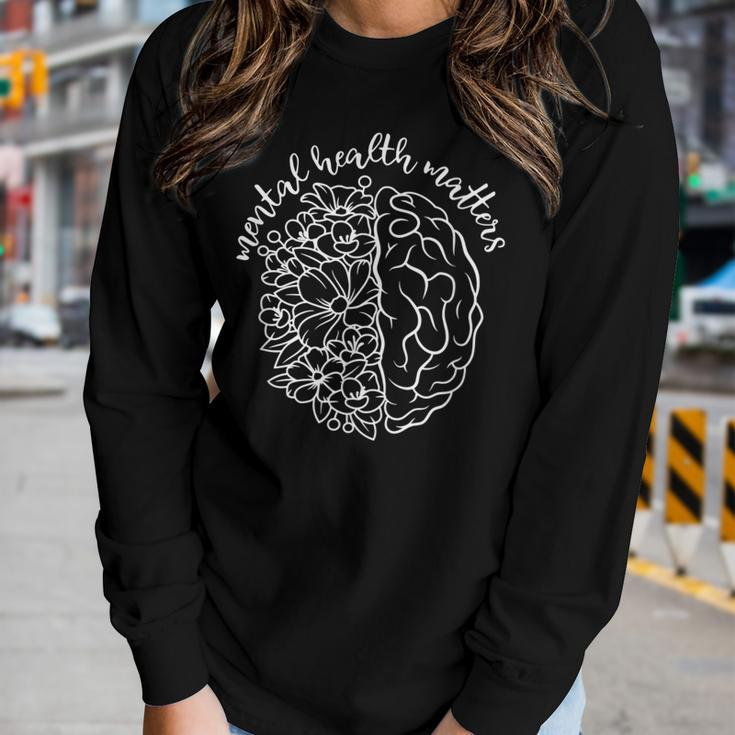 Mental Health Matters Be Kind Women Floral Brain Women Long Sleeve T-shirt Gifts for Her