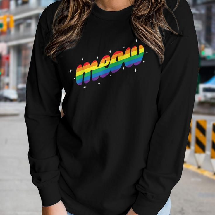 Meow Pride Lgbtq Equality Cat Daddy Cat Lover Rainbow Cats Women Graphic Long Sleeve T-shirt Gifts for Her