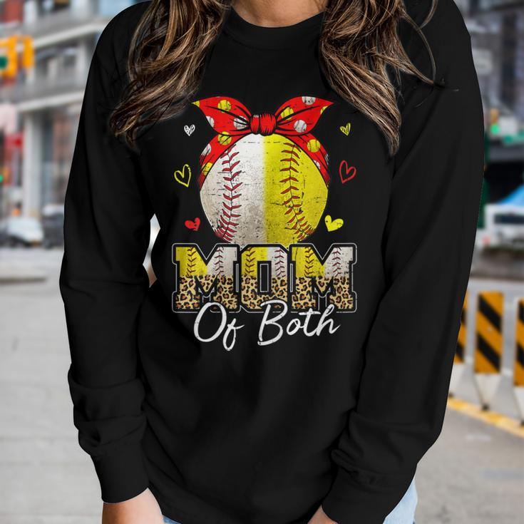 Womens Mom Of Both Baseball And Softball Mom Women Long Sleeve T-shirt Gifts for Her