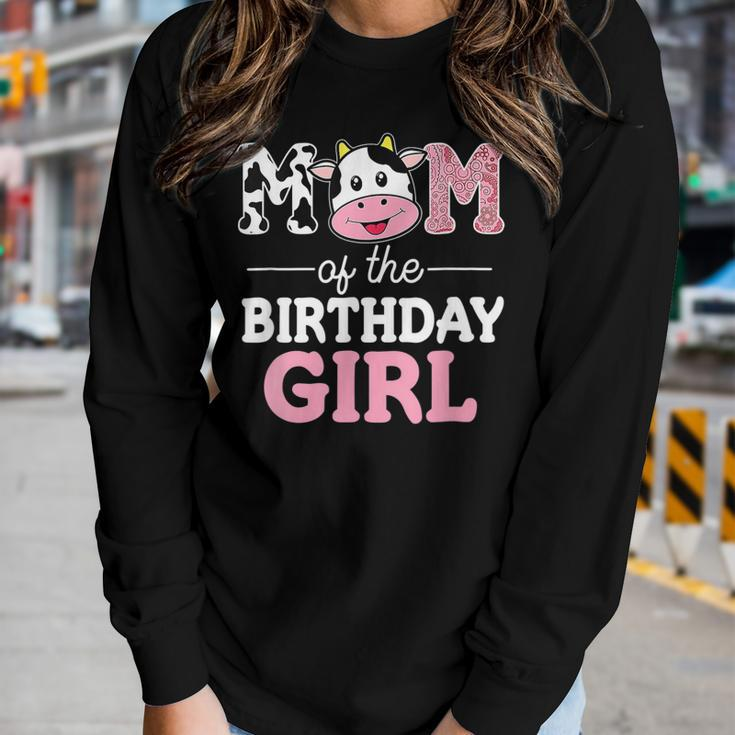 Mom Of The Birthday Girl Farm Cow Mommy Mama 1St Women Long Sleeve T-shirt Gifts for Her