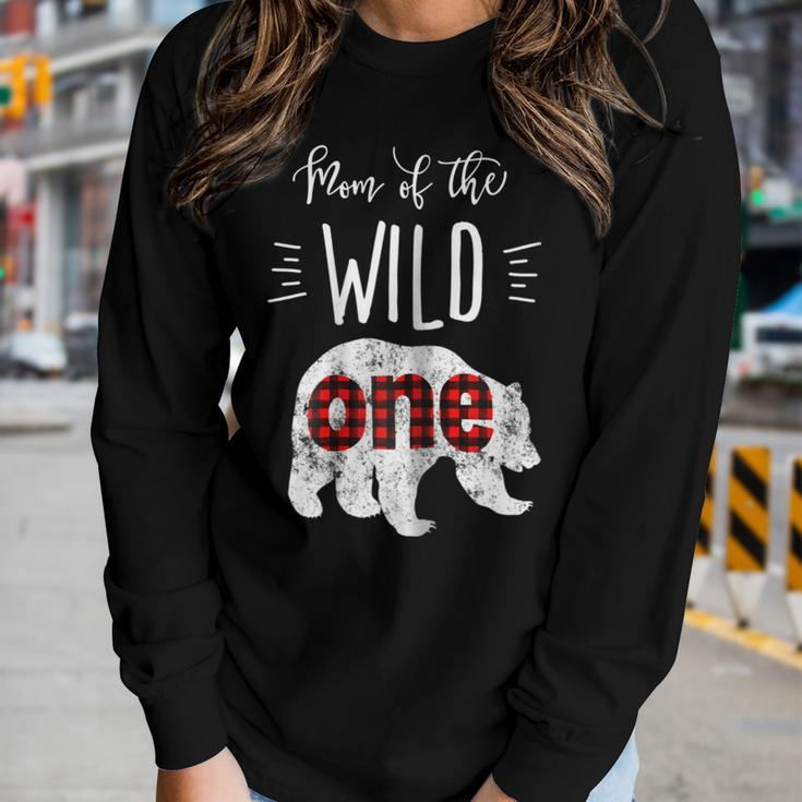 Womens Mom Of The Wild One Shirt Bear Lumberjack 1St Birthday Tee Women Long Sleeve T-shirt Gifts for Her