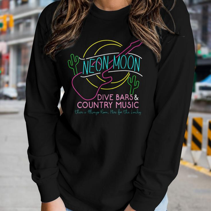 Moon Western Cactus Dive Bars & Country Music 80S 90S Women Long Sleeve T-shirt Gifts for Her
