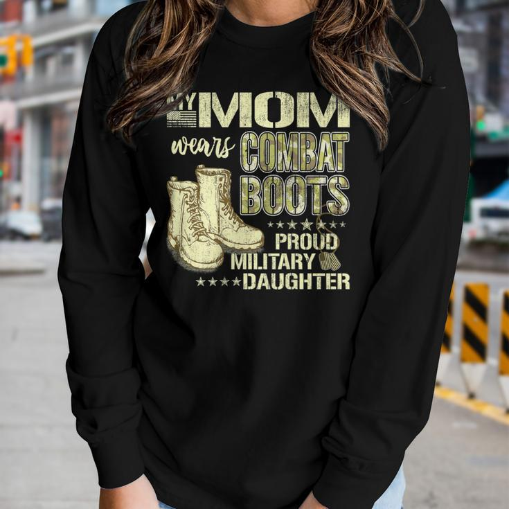 My Mom Wears Combat Boots Proud Military Daughter Gift Women Graphic Long Sleeve T-shirt Gifts for Her