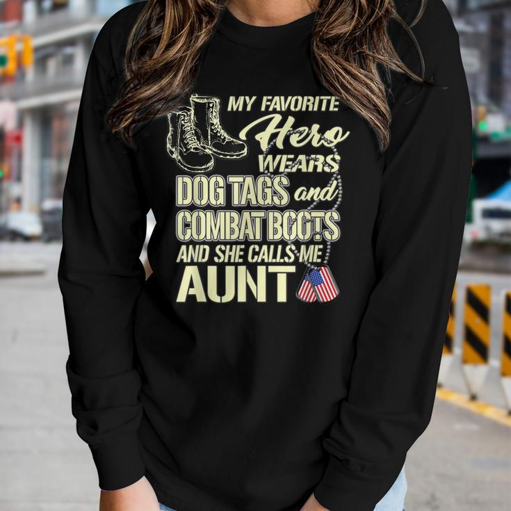 My Niece Wears Dog Tags And Combat Boots - Proud Army Aunt Women Graphic Long Sleeve T-shirt Gifts for Her