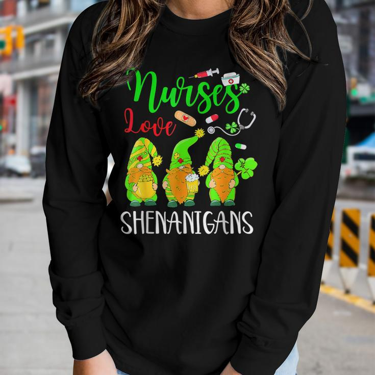 Nurses Love Shenanigans Funny Gnomes Nurse St Patricks Day V7 Women Graphic Long Sleeve T-shirt Gifts for Her