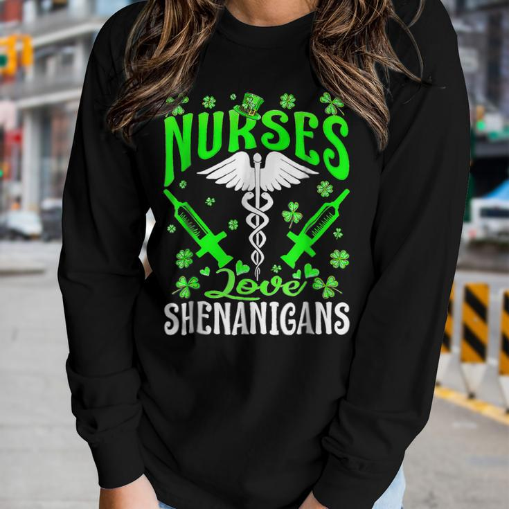 Nurses Love Shenanigans Funny St Patricks Day Nursing Women Graphic Long Sleeve T-shirt Gifts for Her