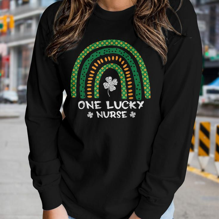 One Lucky Nurse Rainbow Shamrock Scrub St Patricks Day Women Graphic Long Sleeve T-shirt Gifts for Her