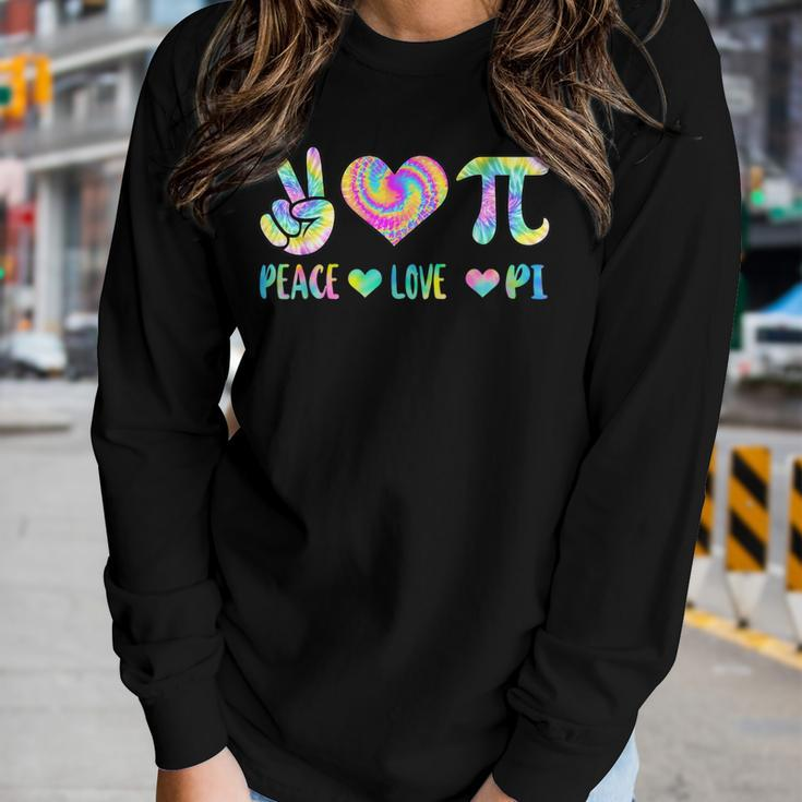 Peace Heart Pi Day Tie Dye Mathematics Science Math Teacher Women Graphic Long Sleeve T-shirt Gifts for Her