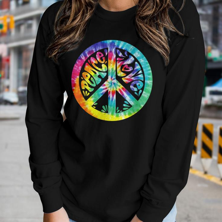 Peace Sign Love Tie Dye 60S 70S Hippie Costume Girls Women Women Long Sleeve T-shirt Gifts for Her