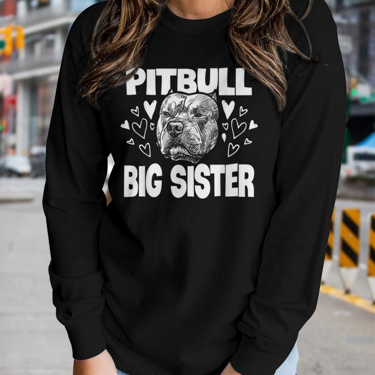 Pit Bull Big Sister Matching Family Dog White Women Long Sleeve T-shirt Gifts for Her