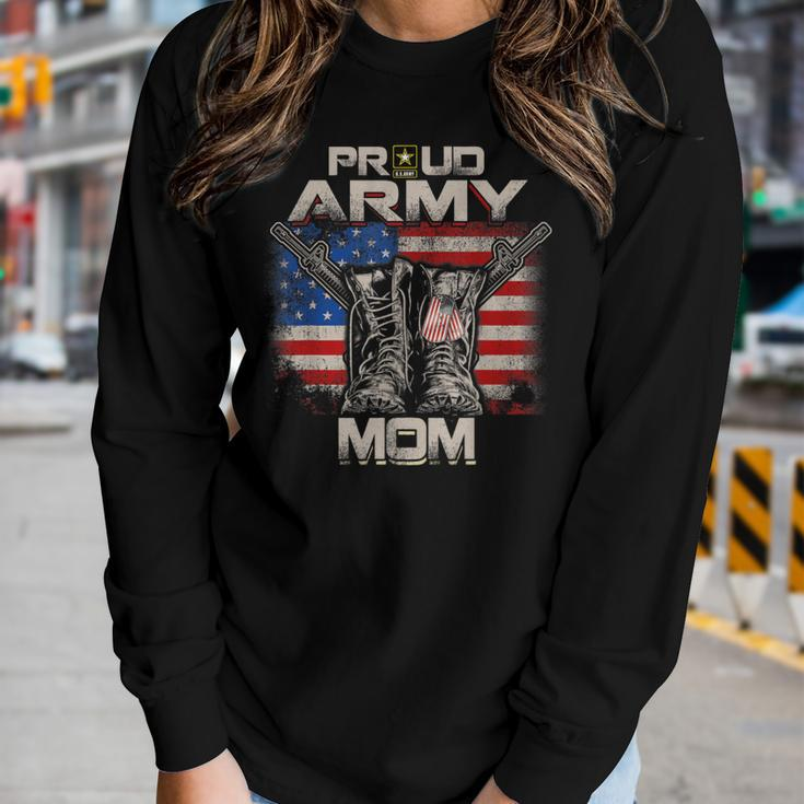 Proud Army Mom America Flag Us Military Pride Women Long Sleeve T-shirt Gifts for Her