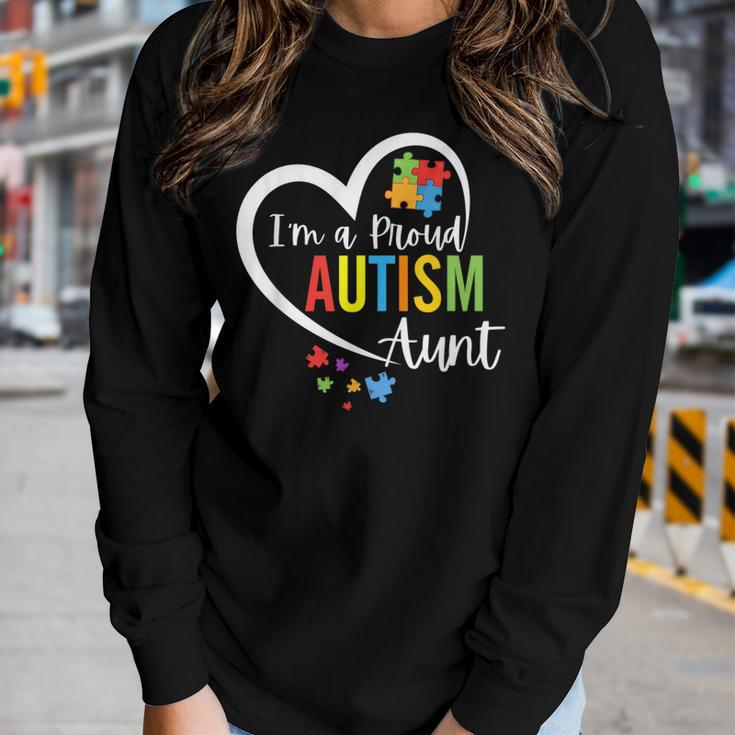 Im A Proud Autism Aunt Love Heart Autism Awareness Puzzle Women Long Sleeve T-shirt Gifts for Her