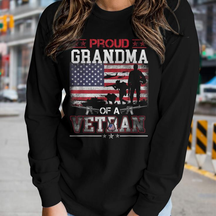 Proud Grandma Of A Veteran Us Flag Military Veterans Day Women Graphic Long Sleeve T-shirt Gifts for Her