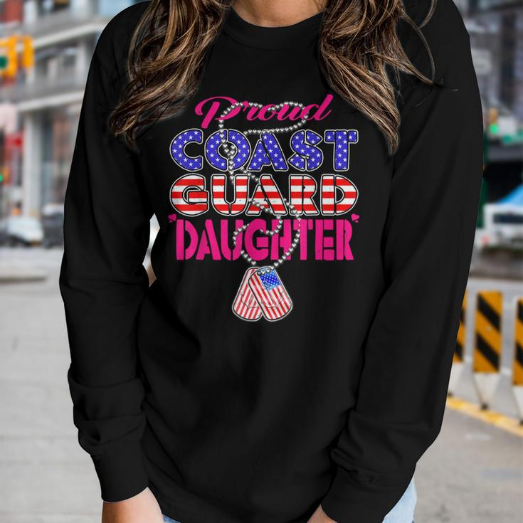 Proud Us Coast Guard Daughter Us Flag Dog Tag Military Child Women Graphic Long Sleeve T-shirt Gifts for Her