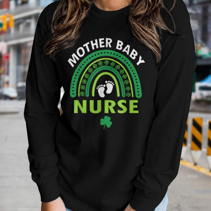 Rainbow Postpartum Mother Baby Nurse St Patricks Day Women Graphic Long Sleeve T-shirt Gifts for Her
