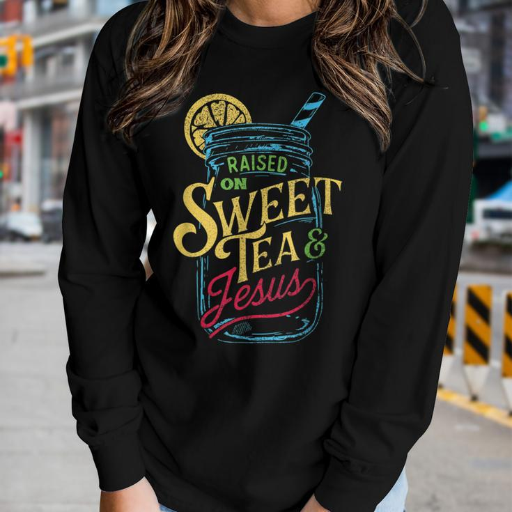 Raised On Sweet Tea & Jesus - Southern Pride Iced Tea Women Long Sleeve T-shirt Gifts for Her