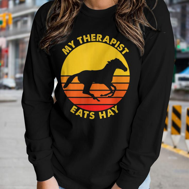 My Therapist Eats Hay Vintage Retro Horse Riding Lover Women Long Sleeve T-shirt Gifts for Her