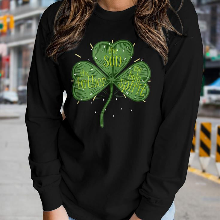 Religious Christian Catholic St Patricks Day Irish Shamrock V3 Women Graphic Long Sleeve T-shirt Gifts for Her