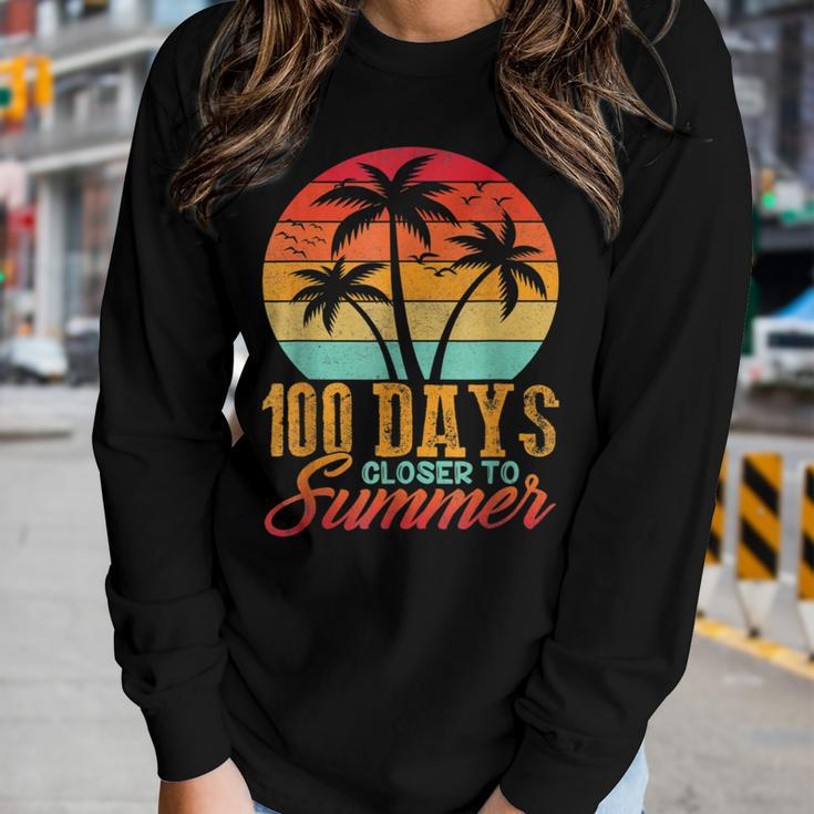 Retro 100 Days Closer To Summer 100 Days Smarter Teachers Women Graphic Long Sleeve T-shirt Gifts for Her