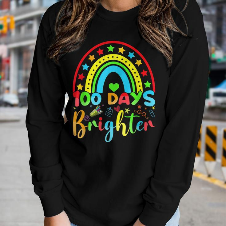 Retro 100 Days Of Brighter Teacher 100 Days Smarter Women Graphic Long Sleeve T-shirt Gifts for Her