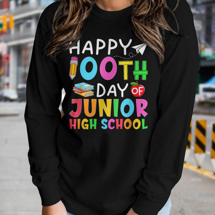 Retro 100 Days Of Junior High School Teachers & Students Women Graphic Long Sleeve T-shirt Gifts for Her