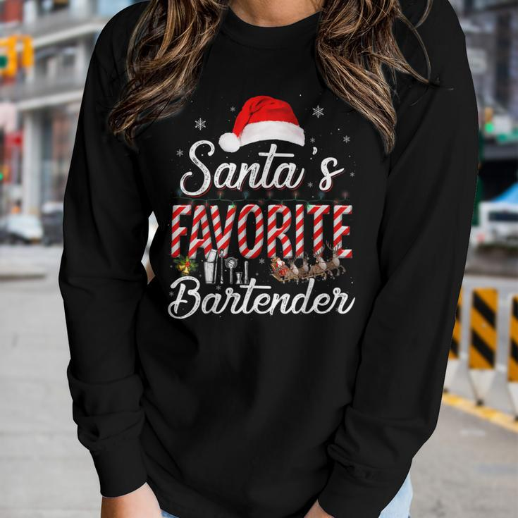 Santas Favorite Bartender Santa Christmas Hat In Snow Women Long Sleeve T-shirt Gifts for Her