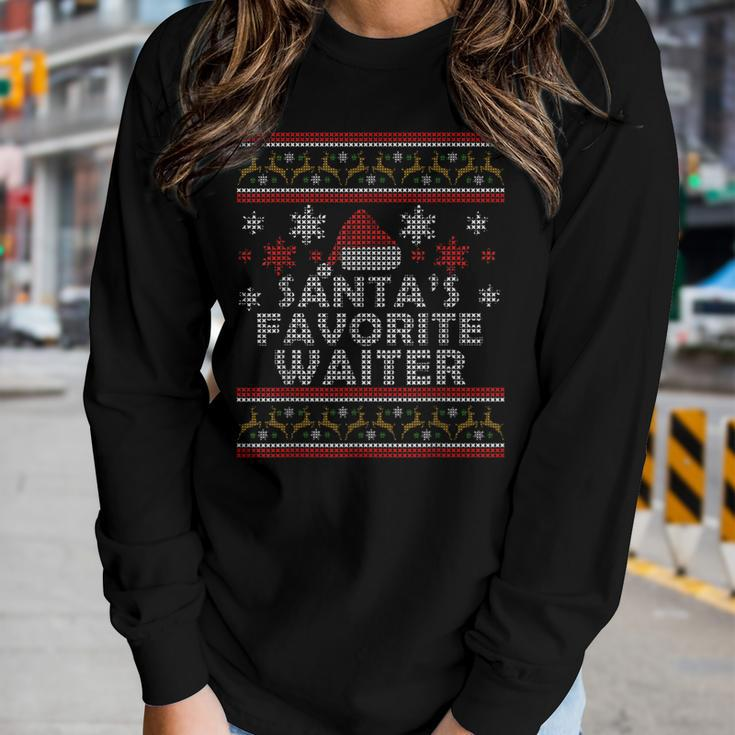 Santas Favorite Waiter Restaurant Ugly Christmas Women Long Sleeve T-shirt Gifts for Her