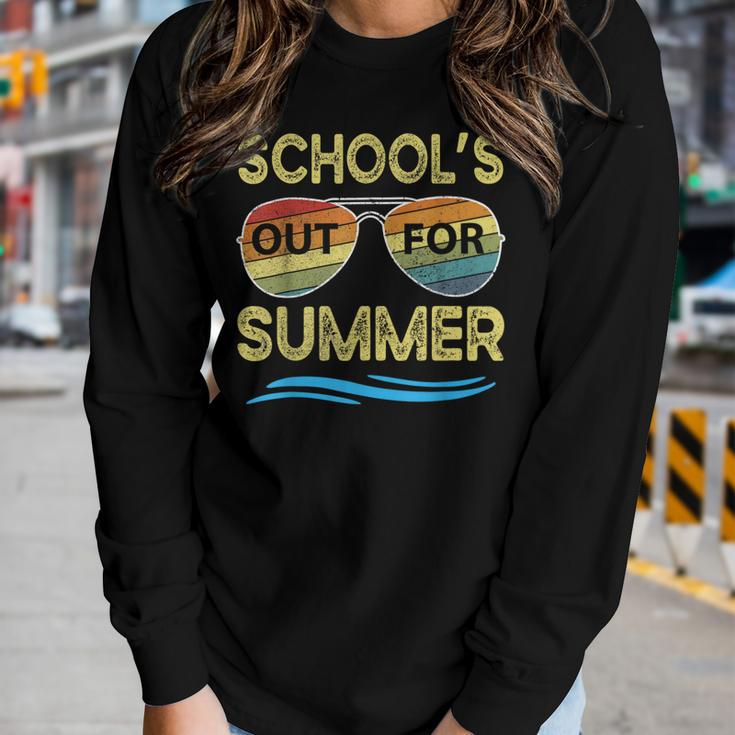 Schools Out For Summer Last Day Of School Retro Teacher Women Long Sleeve T-shirt Gifts for Her