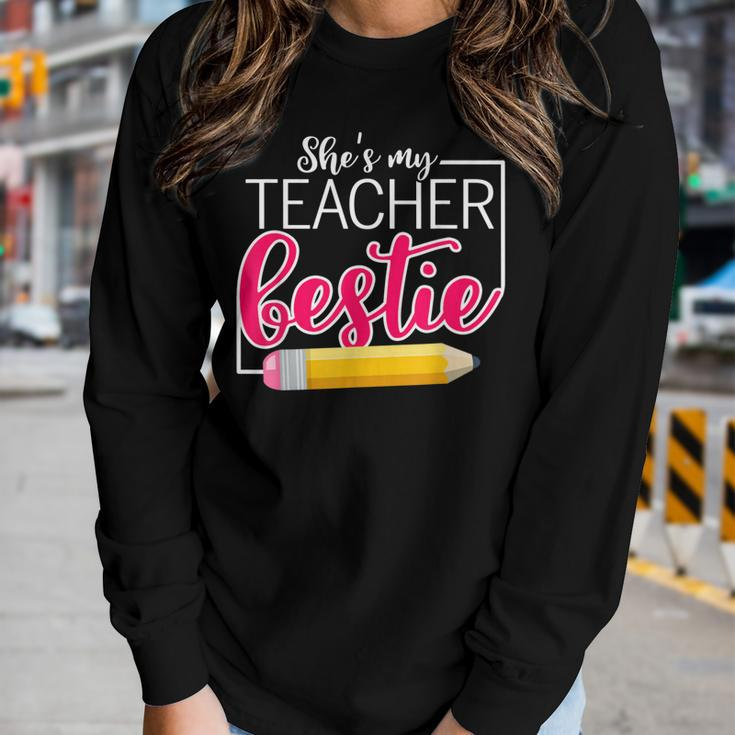 She Is My Teacher Bestie Couple Matching Outfit Apparel Women Graphic Long Sleeve T-shirt Gifts for Her