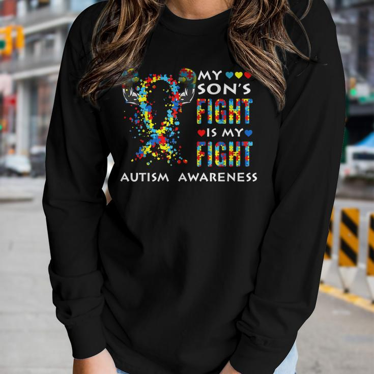 My Sons Fight Is My Fight Support Autism Awareness Mom Dad Women Long Sleeve T-shirt Gifts for Her